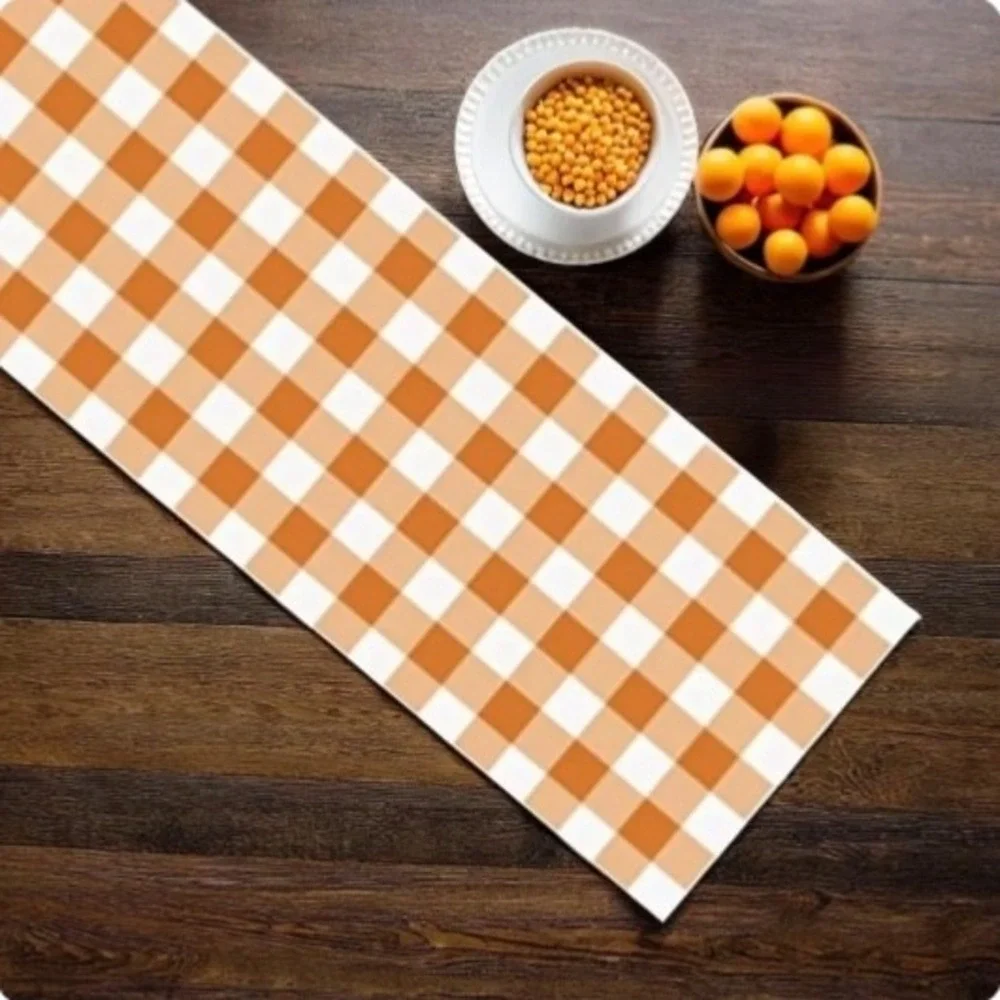 Orange Gingham Table Runner Kraft Paper 7 ft Disposable Party Decor